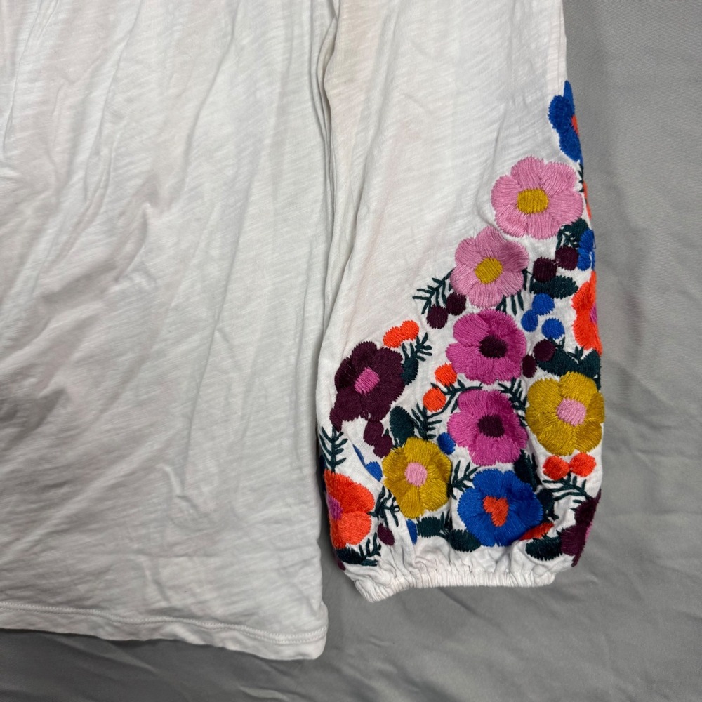 Boden White Poppy Floral Embroidered Puff Sleeve Peasant Top Sz 6 Cottagecore - Picture 4 of 12